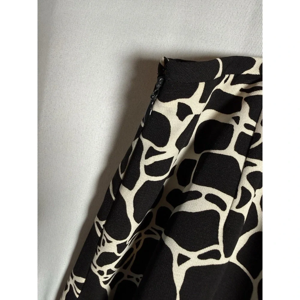 VTG Le Suit Petit Skirt Size 16 Black Cream Abstract Print A-Line Lined‎ Career